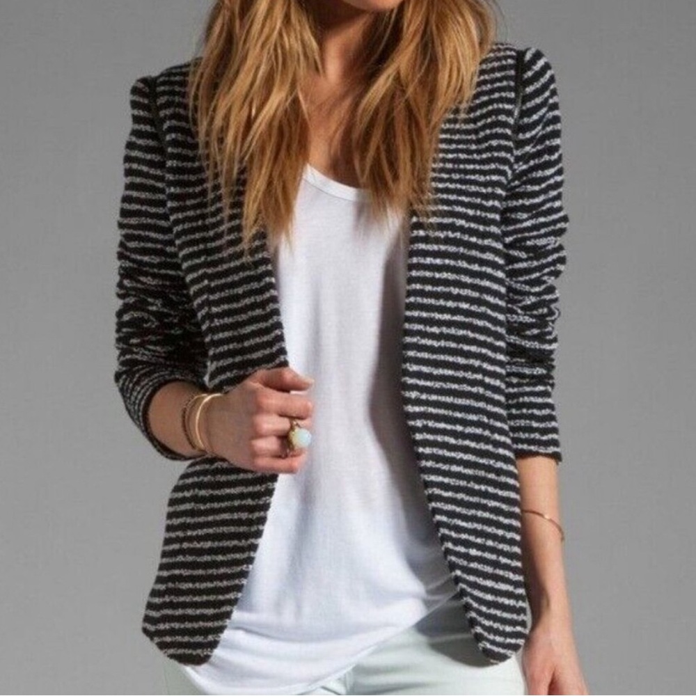 Theory Yaisa Blazer Jacket Womens Small S Black/White Striped Tweed Boucle Open